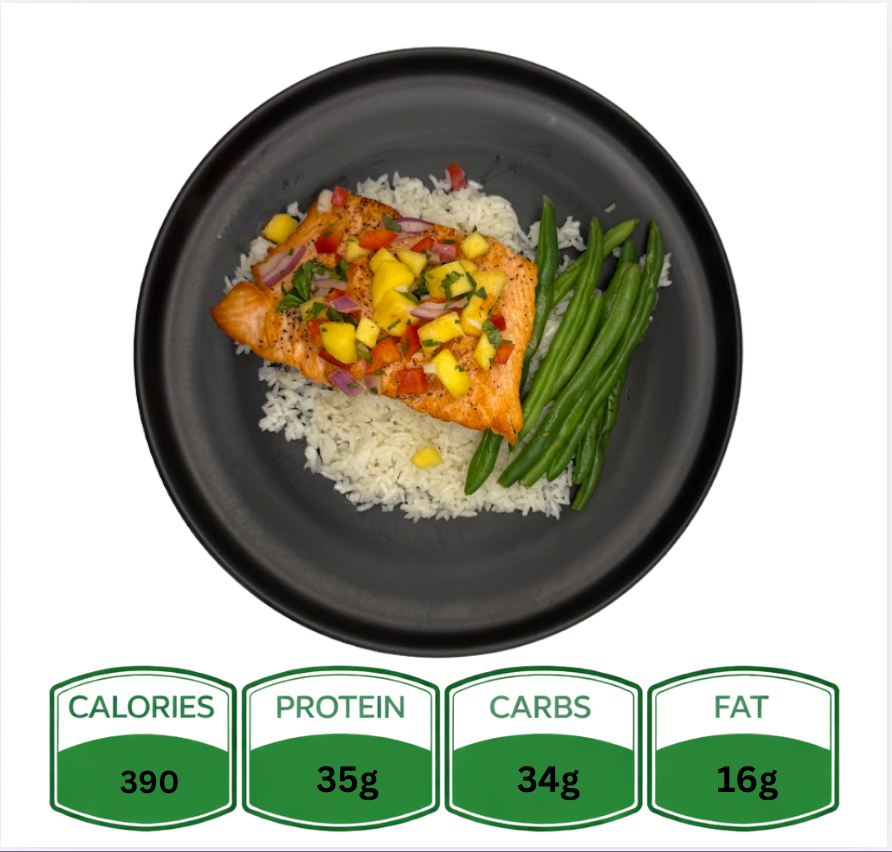 Mango Salsa Salmon with Rice & Green Beans